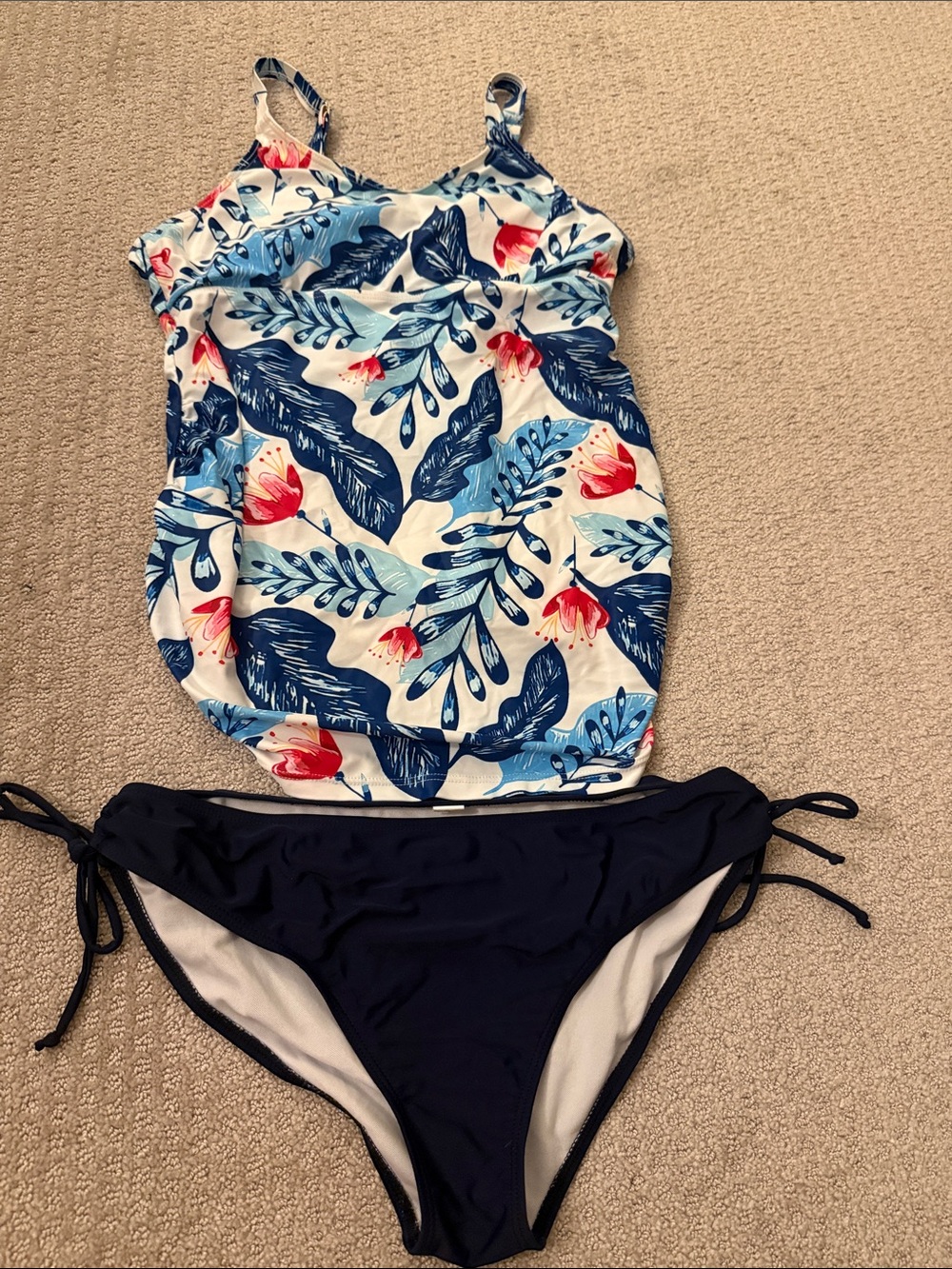 Blue Floral Two-Piece Maternity Tankini Set